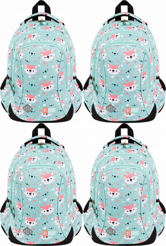 Školský batoh St.Right trojkomorový pre dievčatá, mätový, 20L, 4 ks